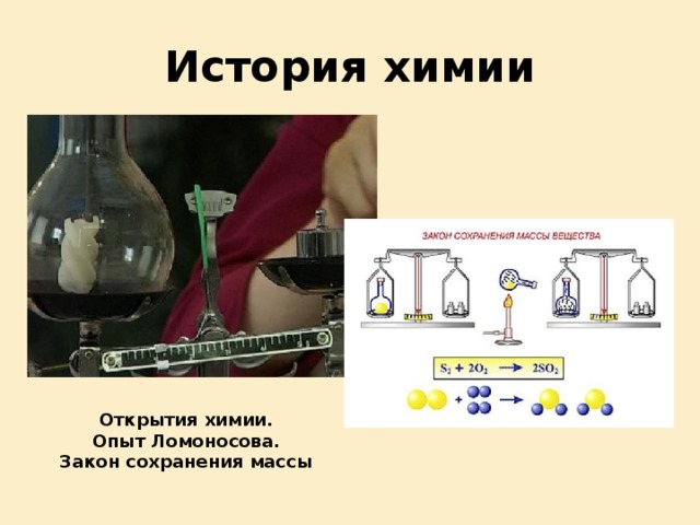 История химии Открытия химии. Опыт Ломоносова. Закон сохранения массы