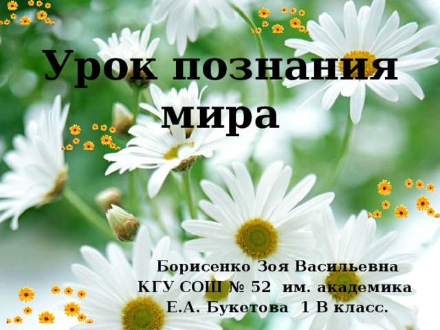 Урок познания мира Борисенко Зоя Васильевна КГУ СОШ № 52 им. академика Е.А. Букетова 1 В класс.