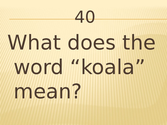 40 What does the word “koala” mean?