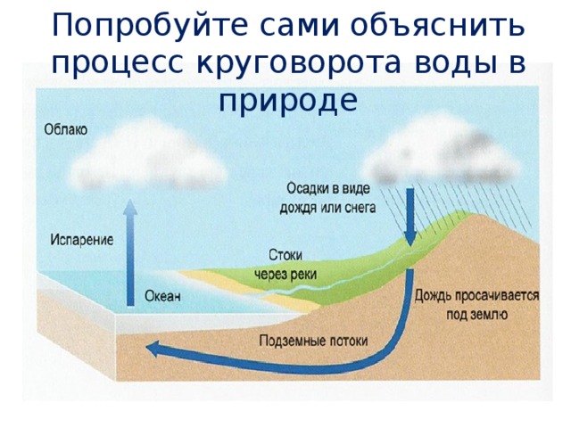 Попробуйте сами объяснить процесс круговорота воды в природе