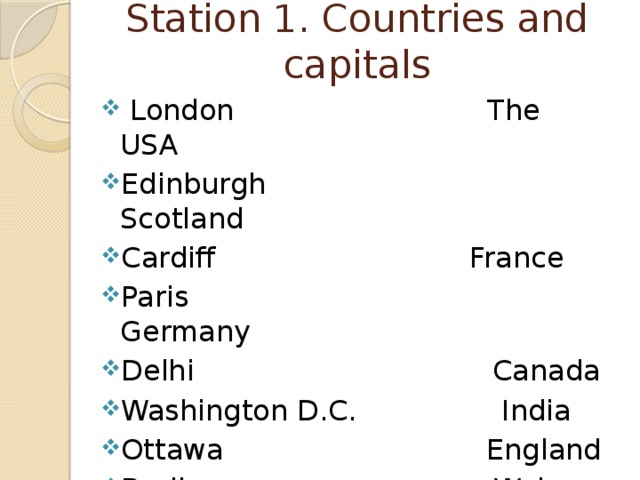 Station 1. Countries and capitals