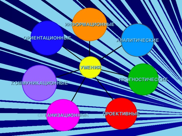 ИНФОРМАЦИОННЫЕ ОРИЕНТАЦИОННЫЕ АНАЛИТИЧЕСКИЕ УМЕНИЯ ПРОГНОСТИЧЕСКИЕ КОММУНИКАЦИОННЫЕ ПРОЕКТИВНЫЕ ОРГАНИЗАЦИОННЫЕ