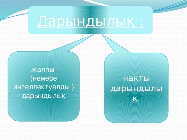 Дарындылық : жалпы (немесе интеллектуалды ) дарындылық нақты дарындылық.