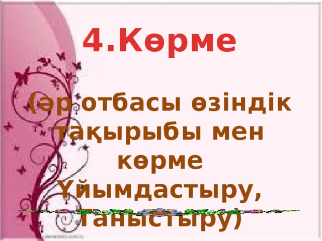 4.Көрме  (әр отбасы өзіндік тақырыбы мен көрме Ұйымдастыру, Таныстыру)