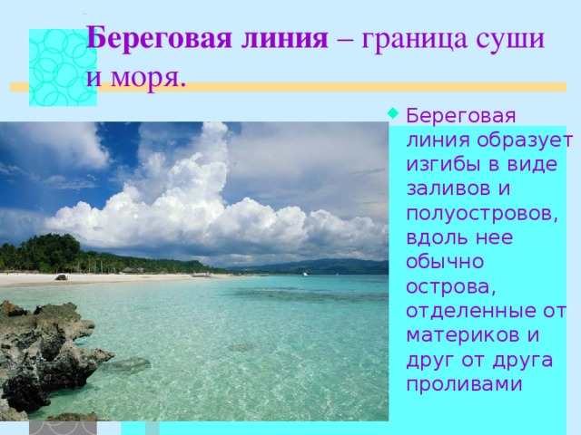 Береговая линия – граница суши и моря.