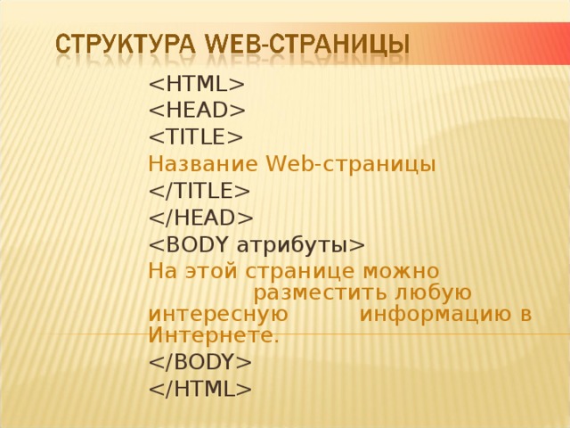 Название Web-страницы     На этой странице можно разместить любую интересную информацию в Интернете.