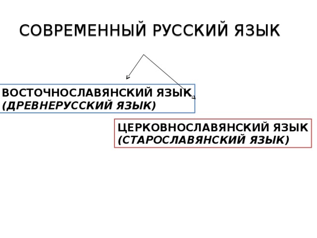 СОВРЕМЕННЫЙ РУССКИЙ ЯЗЫК ВОСТОЧНОСЛАВЯНСКИЙ ЯЗЫК (ДРЕВНЕРУССКИЙ ЯЗЫК) ЦЕРКОВНОСЛАВЯНСКИЙ ЯЗЫК (СТАРОСЛАВЯНСКИЙ ЯЗЫК)