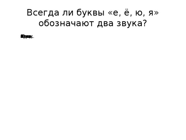 Всегда ли буквы «е, ё, ю, я» обозначают два звука? Лев, Юра, Яша, ель, трюк.