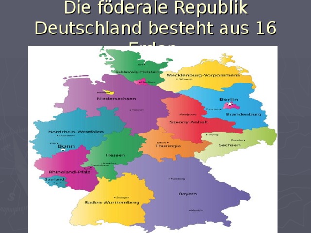 Die föderale Republik Deutschland besteht aus 16 Erden.