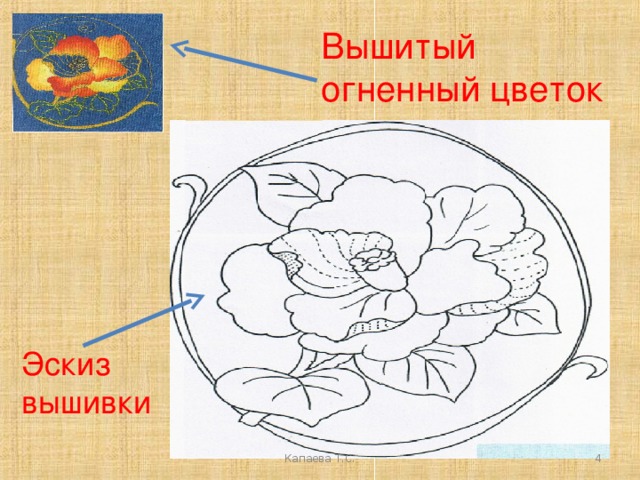 Вышитый огненный цветок Эскиз вышивки  Капаева Т.С.