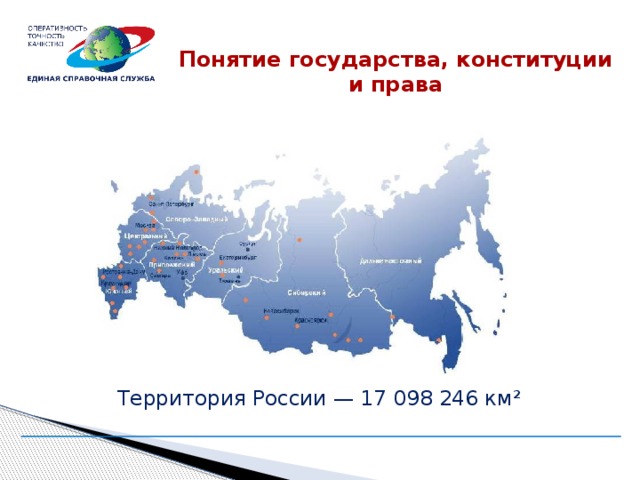 Понятие государства, конституции и права Территория России — 17 098 246 км²