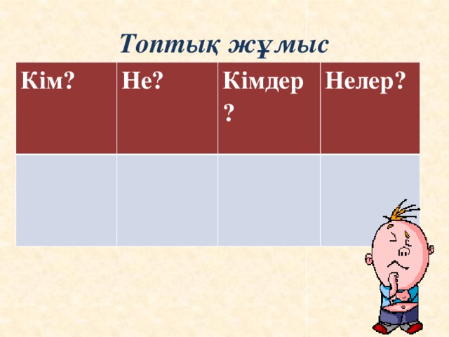 Топтық жұмыс Кім? Не? Кімдер? Нелер?