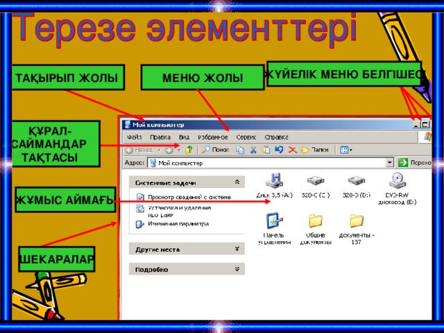 ЖҮЙЕЛІК МЕНЮ БЕЛГІШЕСІ ТАҚЫРЫП ЖОЛЫ МЕНЮ ЖОЛЫ ҚҰРАЛ- САЙМАНДАР ТАҚТАСЫ ЖҰМЫС АЙМАҒЫ ШЕКАРАЛАР