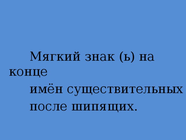 Мягкий знак (ь) на конце  имён существительных  после шипящих.