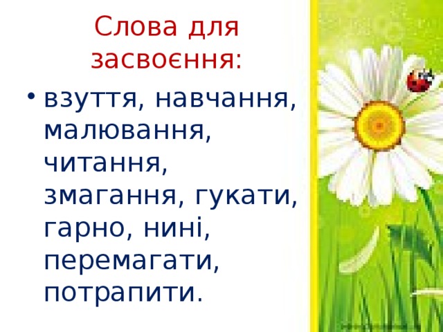 Слова для засвоєння: