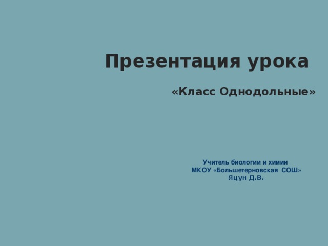 Презентация урока   «Класс Однодольные»   Учитель биологии и химии МКОУ «Большетерновская СОШ» Яцун Д.В.