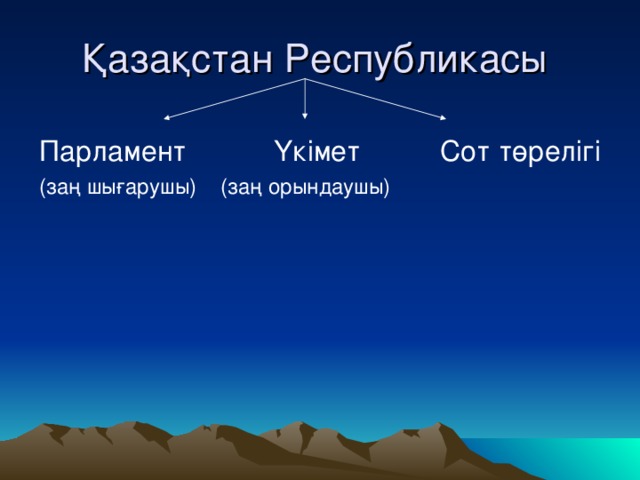 Қазақстан Республикасы Парламент Үкімет Сот төрелігі (заң шығарушы) (заң орындаушы)