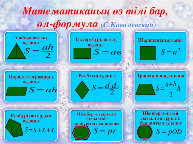 Математиканың өз тілі бар,  ол-формула (С.Ковалевская) ²