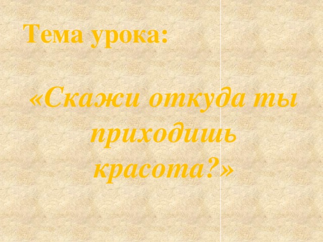 Тема урока:  «Скажи откуда ты приходишь красота?»