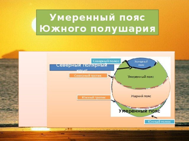 Умеренный пояс Южного полушария Северный полярный круг Умеренный пояс