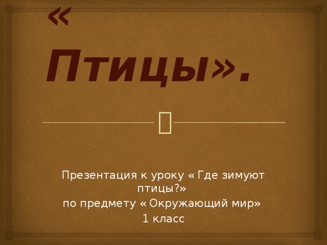 « Птицы». Презентация к уроку « Где зимуют птицы?» по предмету « Окружающий мир» 1 класс