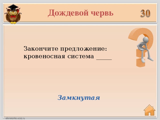 Дождевой червь Закончите предложение: кровеносная система _____ Замкнутая