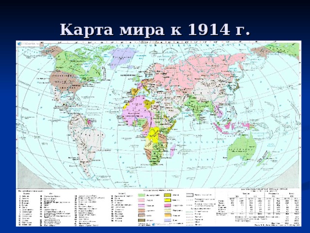 Карта мира к 1914 г.