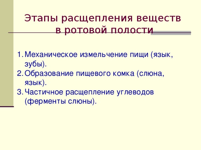 Этапы расщепления веществ в ротовой полости