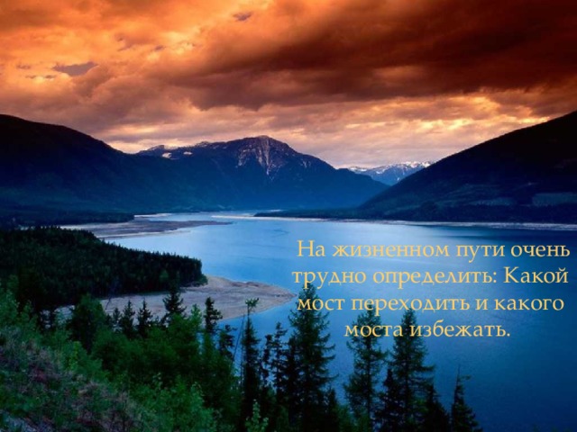 На жизненном пути очень трудно определить: Какой мост переходить и какого моста избежать.