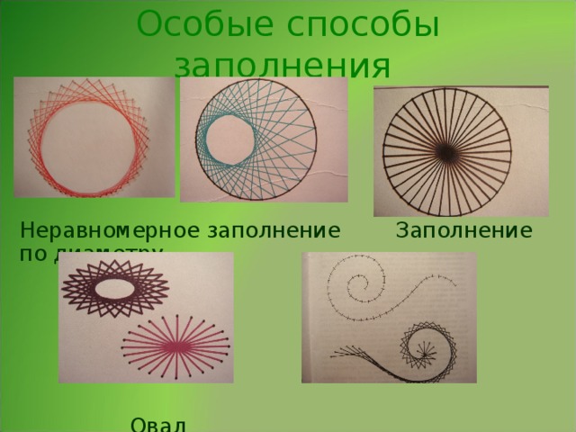 Особые способы заполнения Неравномерное заполнение Заполнение по диаметру  Овал Спираль