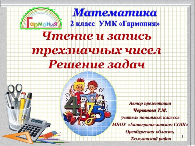 Автор презентации Червонова Т.М. учитель начальных классов МБОУ «Екатеринославская СОШ» Оренбургская область,  Тюльганский район