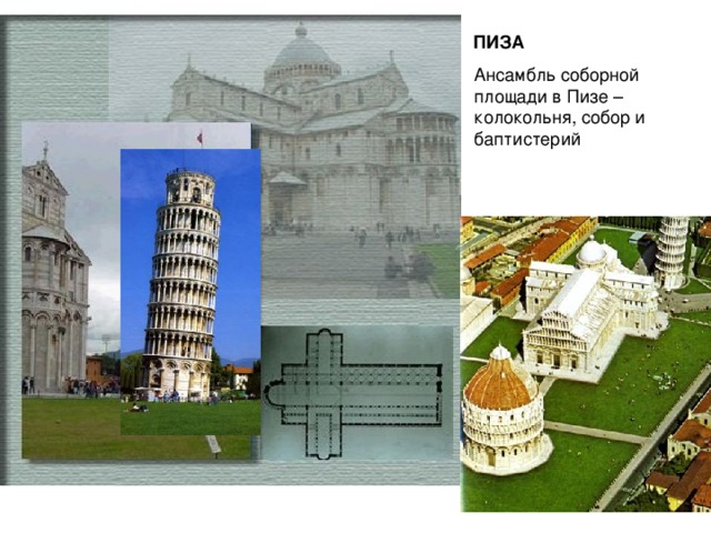 ПИЗА Ансамбль соборной площади в Пизе – колокольня, собор и баптистерий