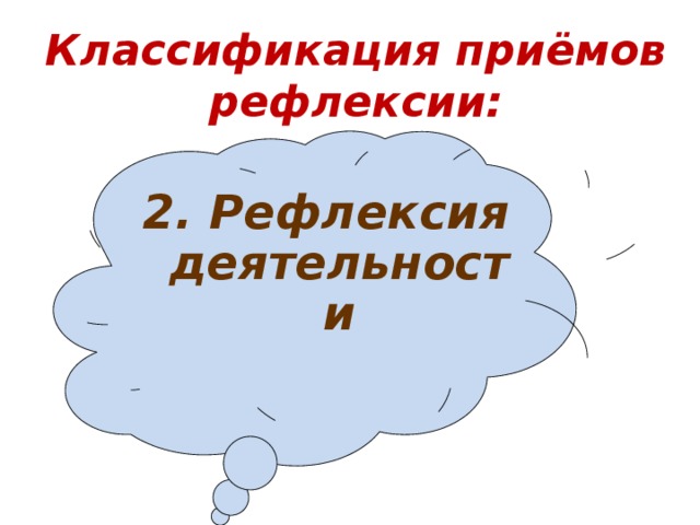 Классификация приёмов рефлексии: 2. Рефлексия деятельности