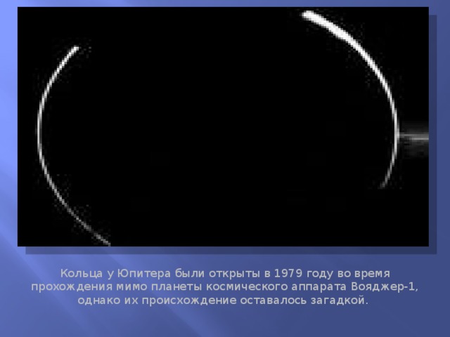 У Юпитера появились кольца Кольца у Юпитера были открыты в 1979 году во время прохождения мимо планеты космического аппарата Вояджер-1, однако их происхождение оставалось загадкой.