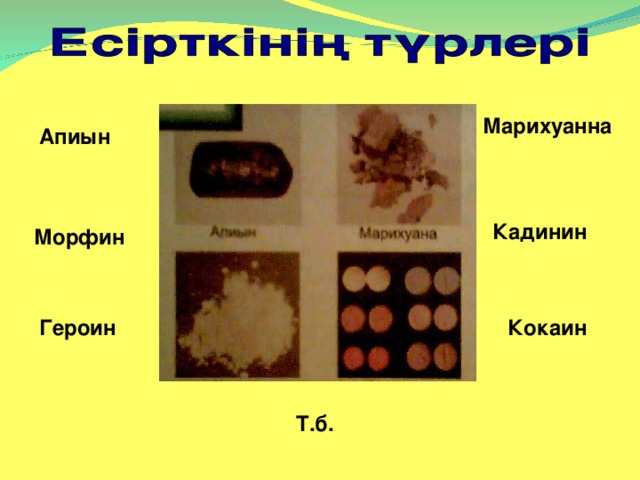 Марихуанна Апиын Кадинин Морфин Героин Кокаин Т.б.