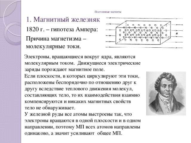 На рисунке показаны молекулярные токи ампера выберите правильное утверждение