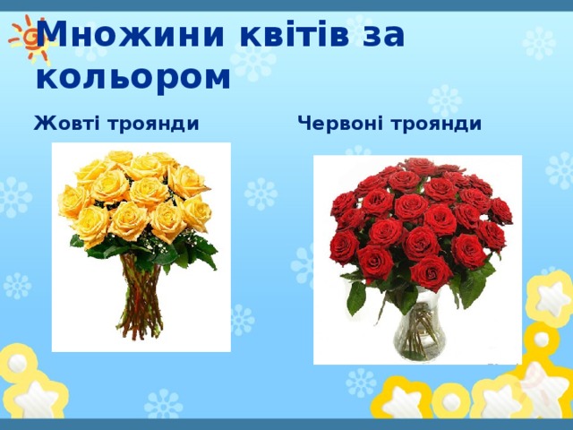 Множини квітів за кольором Жовті троянди Червоні троянди