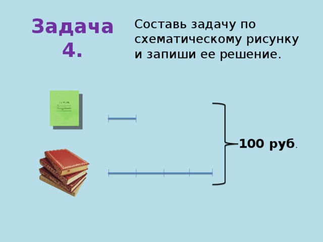 Придумай задачи по картинкам и запиши решения