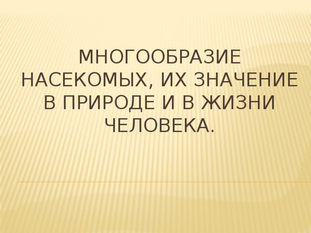 Многообразие насекомых, их значение в природе и в жизни человека.