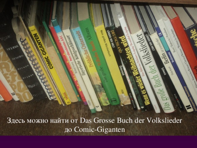 Здесь можно найти от Das Grosse Buch der Volkslieder до Comic-Giganten