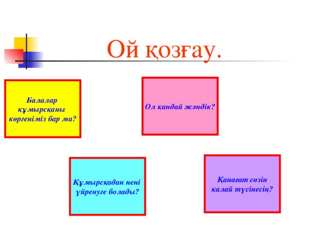 Ой қозғау. Ол қандай жәндік? Балалар құмырсқаны көргеніміз бар ма? Қанағат сөзін қалай түсінесің? Құмырсқадан нені үйренуге болады?