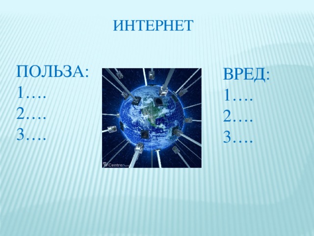 ИНТЕРНЕТ ПОЛЬЗА: 1…. 2…. 3…. ВРЕД: 1…. 2…. 3….