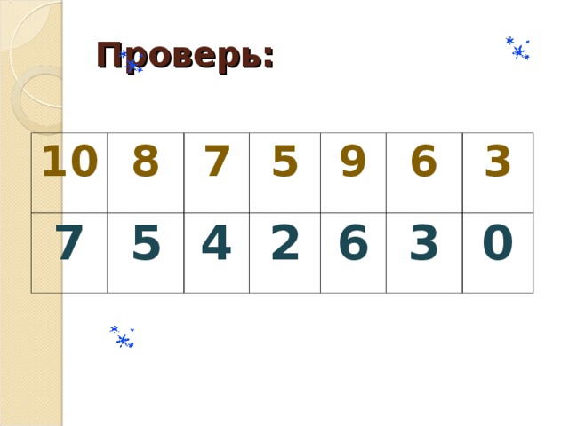 Проверь: 10 8 7 7 5 5 4 9 2 6 6 3 3 0