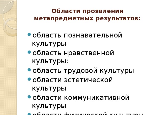 Области проявления метапредметных результатов: