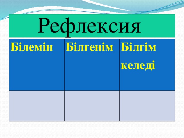 Рефлексия Білемін Білгенім Білгім келеді