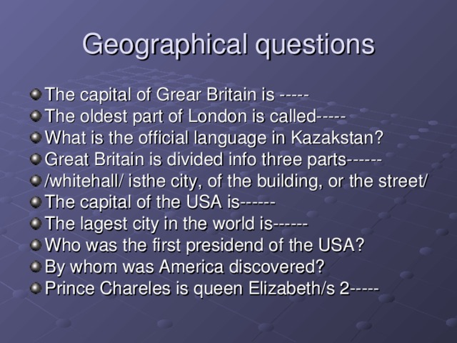 Geographical questions