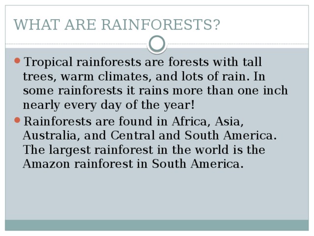 WHAT ARE RAINFORESTS?