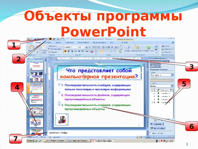 Объекты программы PowerPoint 1 2 3 5 4 6 7