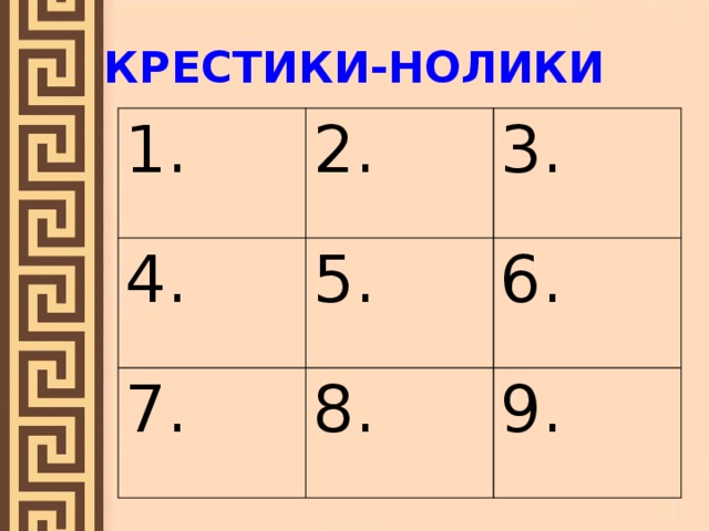 КРЕСТИКИ-НОЛИКИ 1. 2. 4. 3. 5. 7. 6. 8. 9.