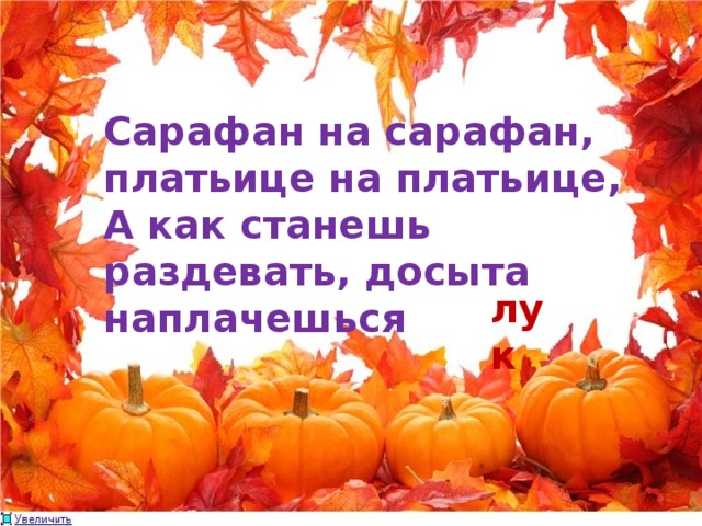 Сарафан на сарафан, платьице на платьице, А как станешь раздевать, досыта наплачешься лук